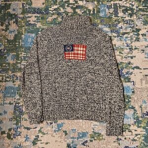 American Living Black and White Turtleneck Sweater with Flag Patch